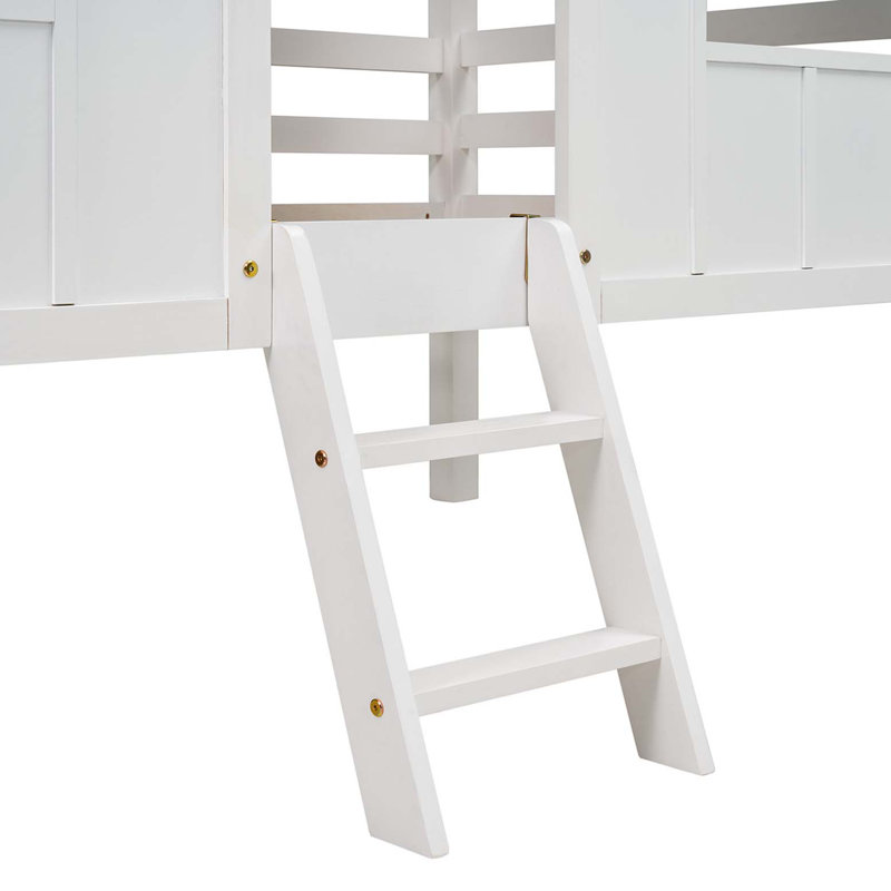Lit mezzanine simple simple avec toit et deux fenêtres à l'avant, blanc