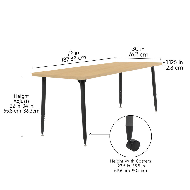 Table d'activité Adapte 24 x 36, 30 po x 72 po, Grain d'érable / noir