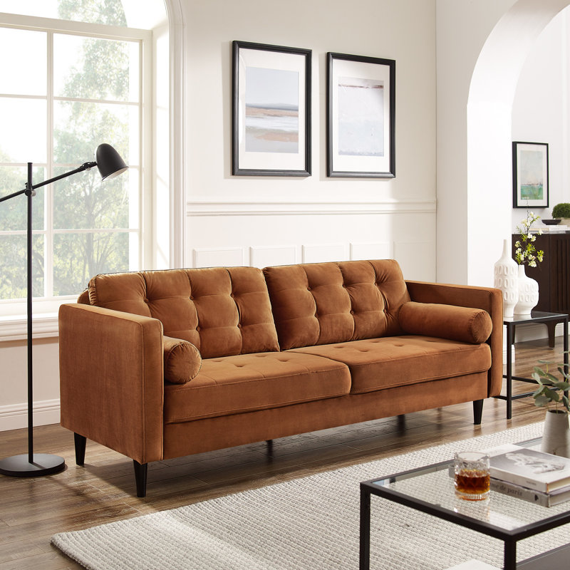 Jeses 204Cm Velvet Square Arms Sofa, Orange