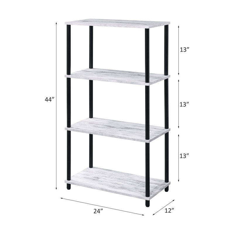 4 Tier Bookcase In Antique White & Black, Industrial Look, Metal Paper Veneer, 24"L X 12"D 44"H, Arranges Your Books Neatly And Easily Style Shelf Bookcase, Particle Board, Displays Reading Materials