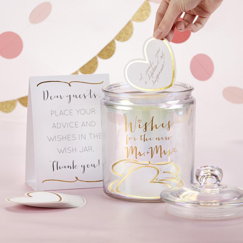 Pots de mariage de mariage avec cartes en forme de cœur irisé