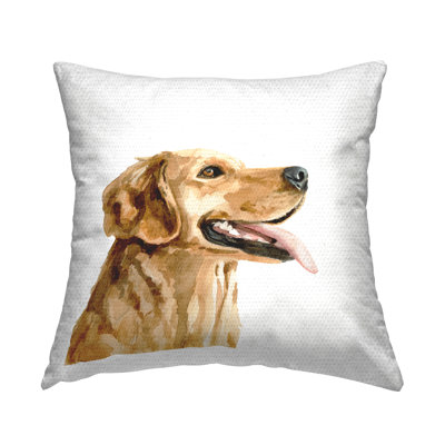 Smiling Labrador Dog Portrait Casual White Background Outdoor Printed Pillow by Victoria Barnes