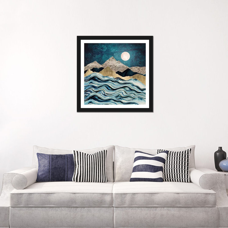 Indigo Sea - Graphic Art Print, Black Framed Paper, White, 24" H x 24" W x 1" D