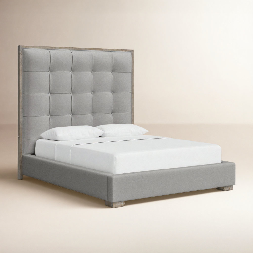 Solid Wood Platform Bed, Gray, Queen