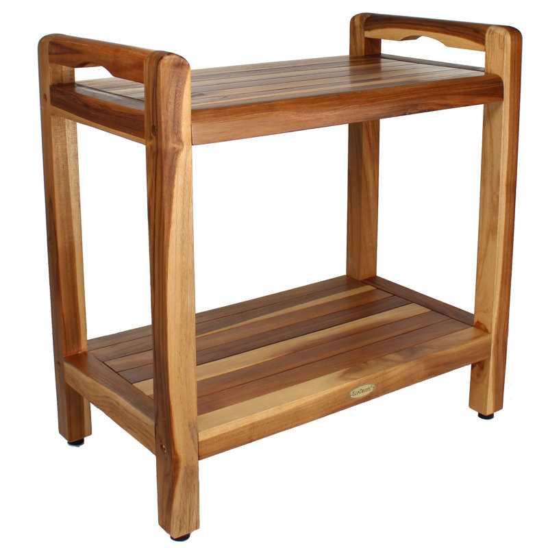 Eleganto 24'' Natural Teak Wood Spa Shower Bench with Shelf