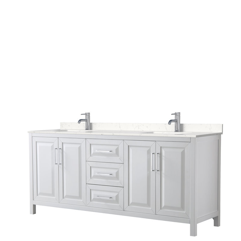 Daria 80'' W Double Vanity, Carrara Cultured Marble, Polished Chrome, White