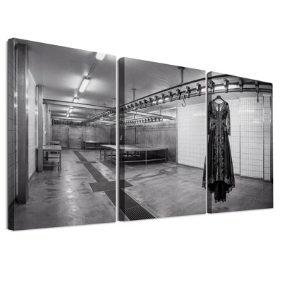 Ensemble de 3 toiles noires en dentelle noire suspendue sur rail