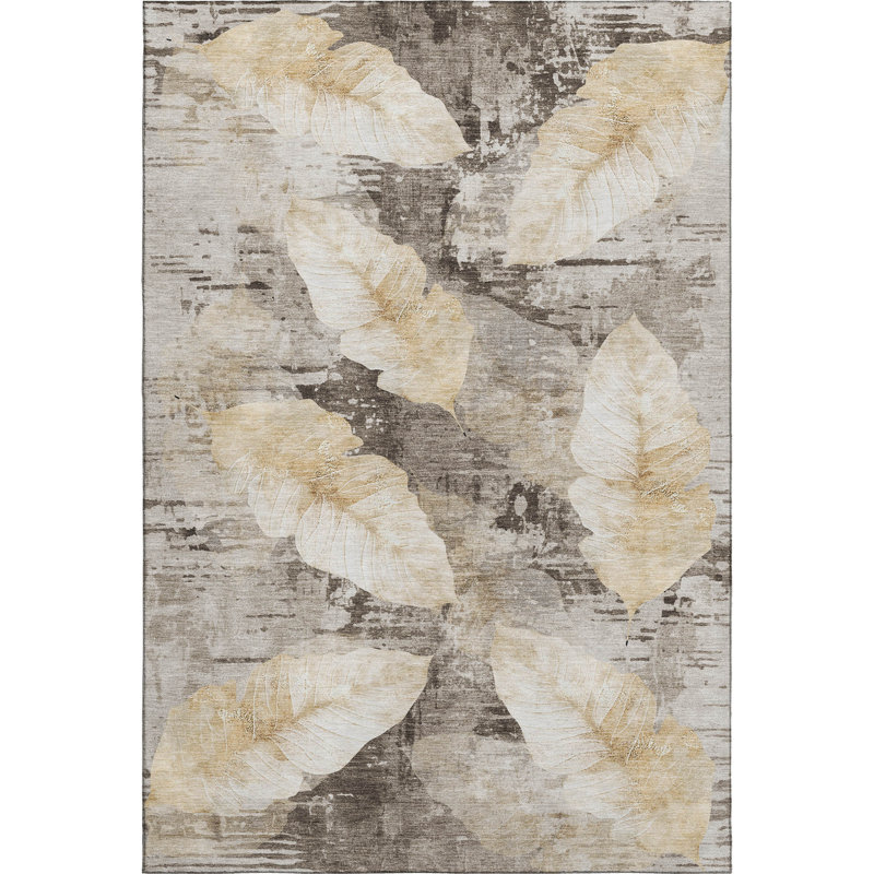 Premium Machine Washable Mayfield floral Rug, Brown, 3' x 5'