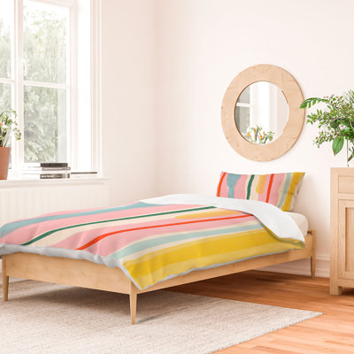 Ensemble de housse de couette à rayures crème et rosé Little Arrow Design Co_3