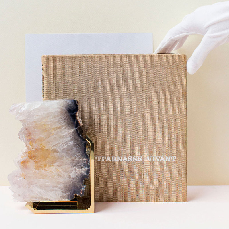 Natural Druze Agate and Brass Bookends