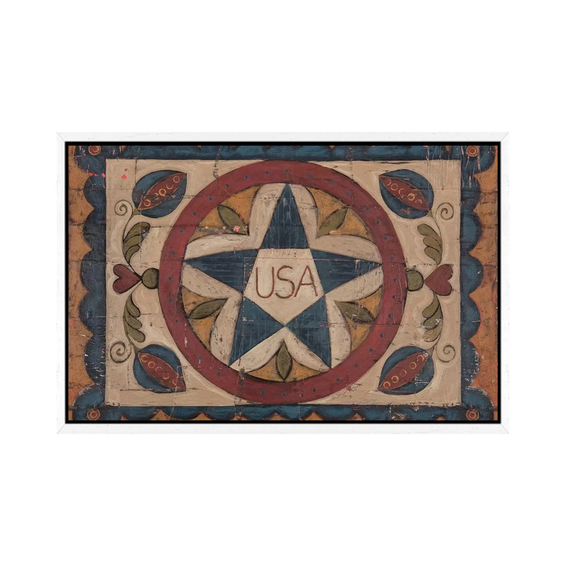 USA 1 Piece Painting on Canvas, 45.72cm H x 66.04cm W x 3.81cm D, White Floater Framed