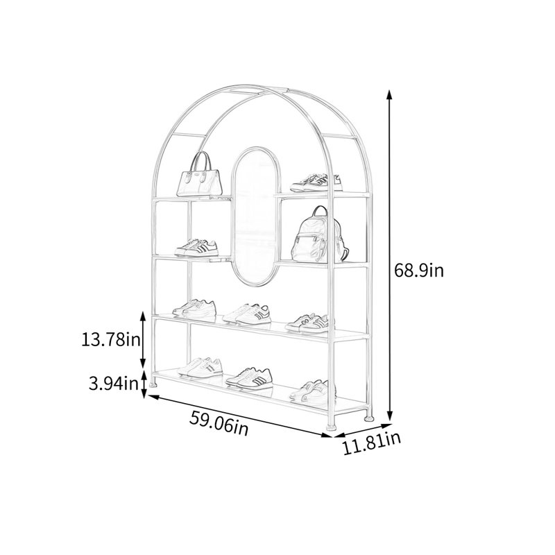 Étagère arquée, (4 tablettes) H 68,9 po x l 59,06 po x P 11,81 po