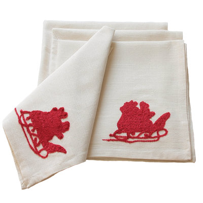 Santa Polyester Embroidered Square Napkin