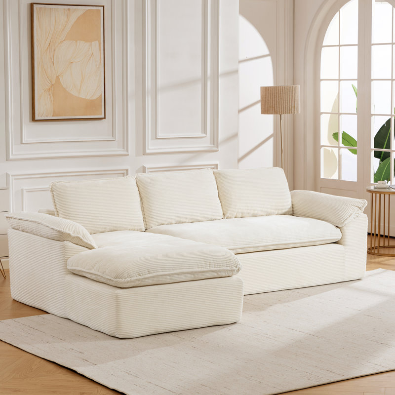Cozy Modern Boneless L-Shaped Sectional Sofa – Reversible Chenille, Pet-Friendly, Cloud-Like Comfort, No Assembly, Beige