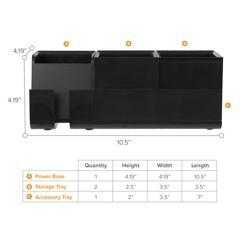 Organisateur de bureau empilable Areebah, Noir, H 4,5 po x l 10,7 po x P 4,5 po