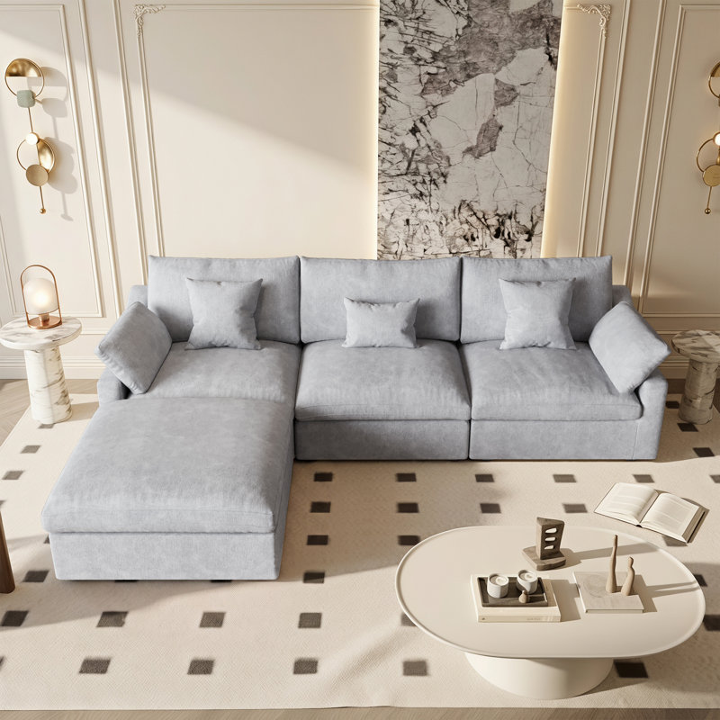 Canapé modulaire rembourré avec repose-pieds, H 29,53 po x l 119,29 po x P 77,95 po, Gris