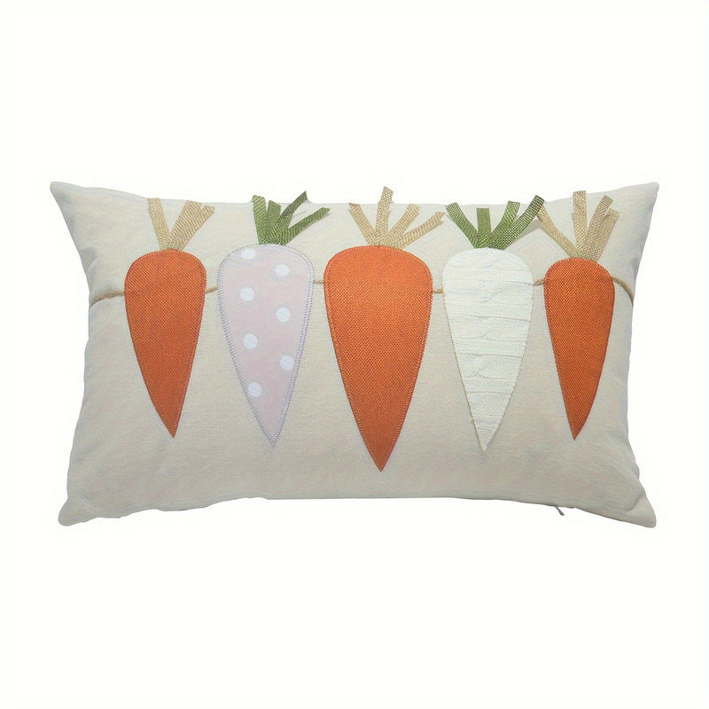 Housses de coussin de Pâques 12 x 20 pouces - 5 taies d'oreiller décoratives de printemps brodées carottes, tissu de coton doux avec fermeture à glissière cachée pour le canapé et la décoration intérieure