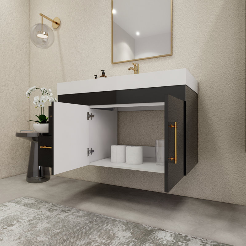 Ensemble de meuble-lavabo simple mural 41,9 ", Noir brillant