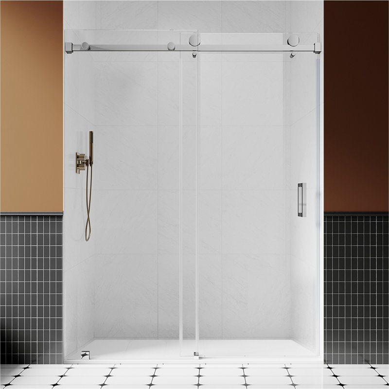 UKS05 51 in. to 55 in. x 76 in. H Frameless Sliding Shower Door in Chrome with 3/8 in. (10mm) Clear Glass, 55" W x 76" H