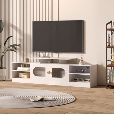 Meuble télé 70 po avec armoires de rangement et tablettes ouvertes, console multimédia de salon