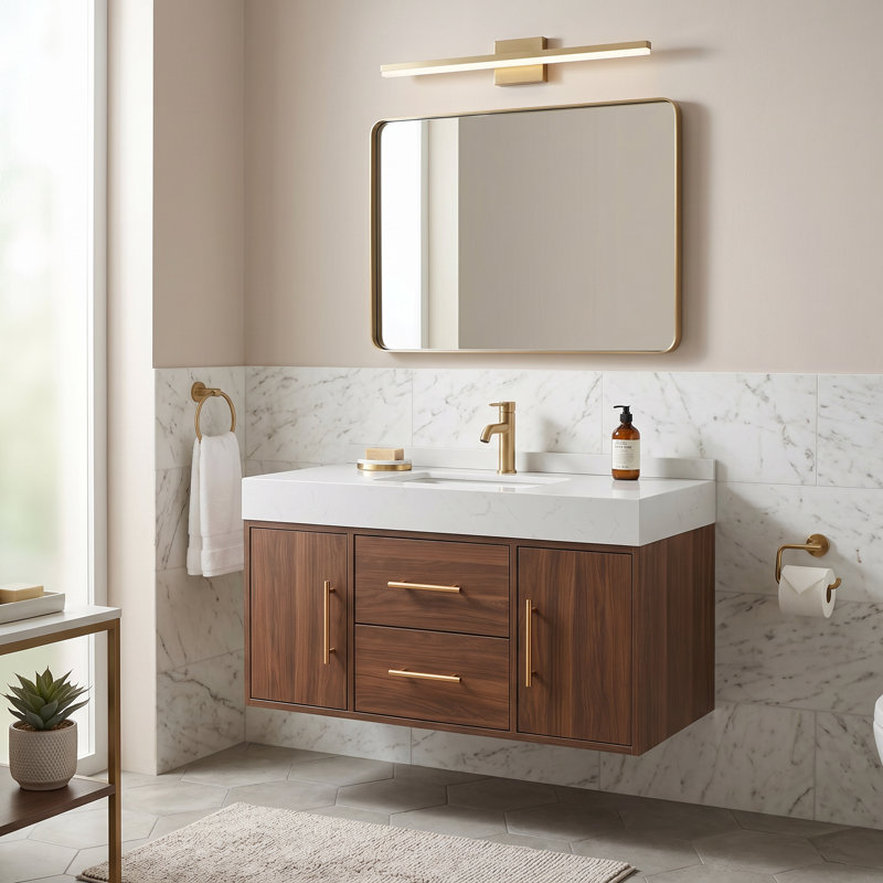 Ensemble de meuble-lavabo flottant moderne 40 "avec plateau en pierre frittée et lavabo sous-comptoir