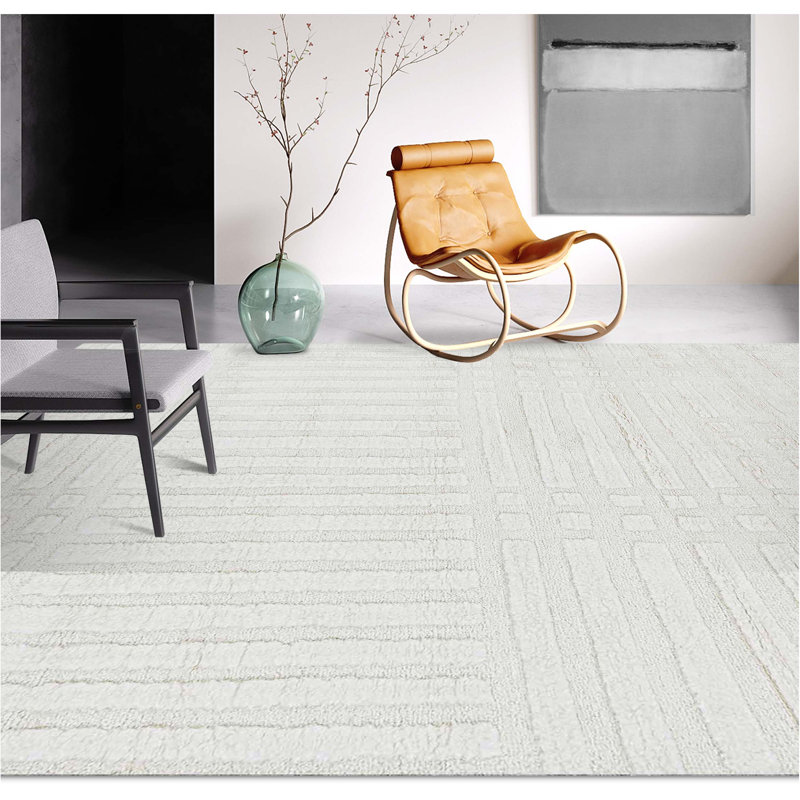 Wool Area Rug in Ivory, Rectangle 9' x 12'