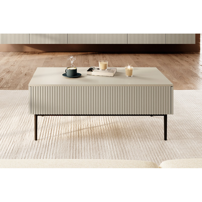 Anahla Four Leg Coffee Table with Storage, Cream/Black