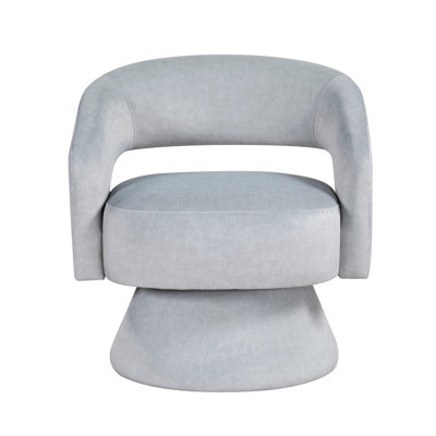 Gray Velvet Upholstered Luxury Chair, Solid Frame, Rotation Swivel Wood, Living Space