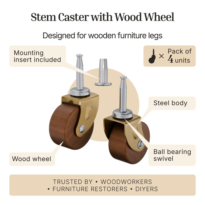 Roue de meuble en bois (diamètre: 1 5/8 po)