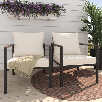2Pcs Patio Metal Wicker Chairs with Cushions