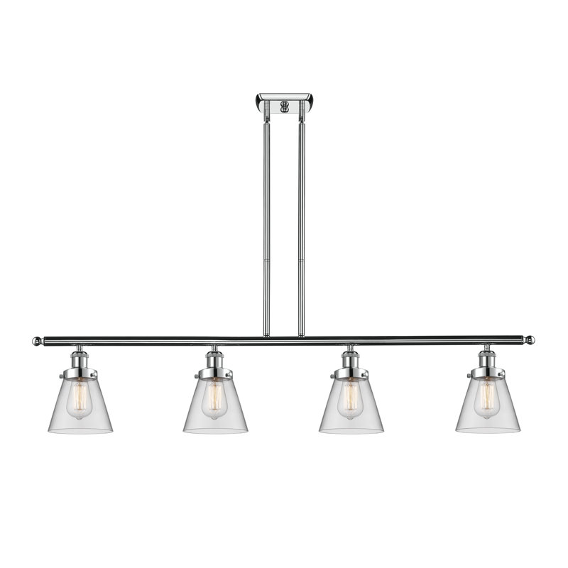 Luminaire suspendu pour îlot de cuisine 4 lumières Wilmoth, DEL, Transparent, Chrome poli