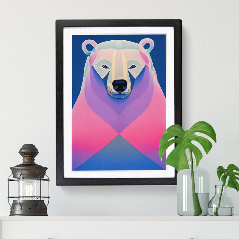 Polar Bear Painting Vol.3 - Picture Frame Print, 64cm H x 46cm W x 2cm D, Oak