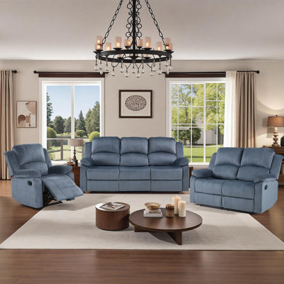 Llanos 3 Piece Comfortable Microfiber Manual Recliner Living Room Set With Manual Recliner & Loveseat & Sofa -  Latitude Run®, 740393F352FD4999807AB7764C947408