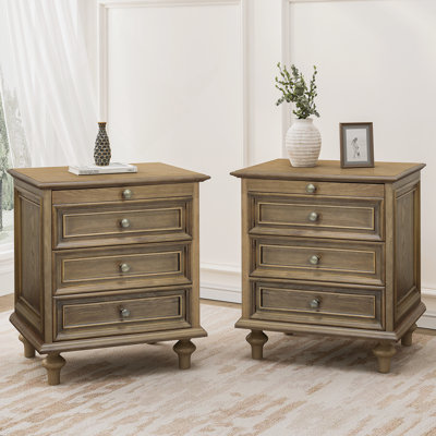 Ensemble de 2 tables de chevet avec 4 tiroirs de rangement, table de bout en bois avec 4 pieds en bois massif et poignée en métal
