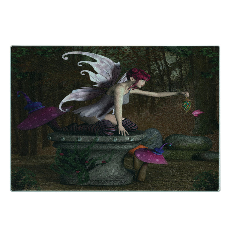 Ambesonne Tale Tempered Glass Cutting Board Mythical Creature Forest Multicolor