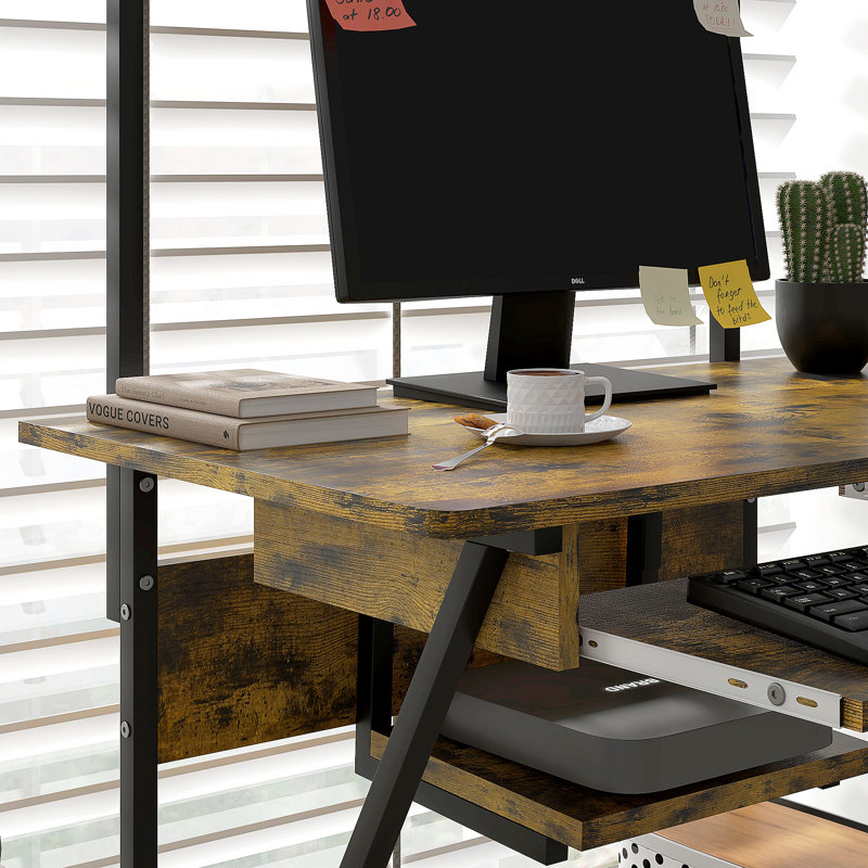 Bureau d'ordinateur personnel 32 "avec tablette pour plateau de clavier, Brun / Noir