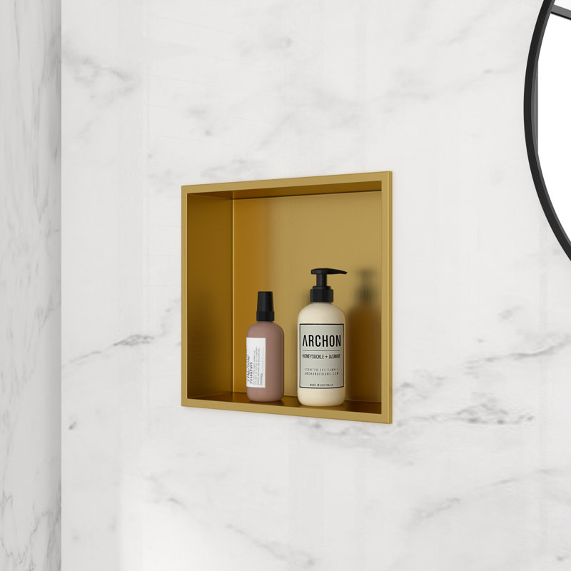 15'' W x 13'' H Bathroom Shower Niche, Stainless Steel Rectangular Wall Niche, Brushed Gold, Brushed Gold