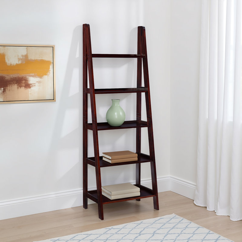 Natrona 72.5" H x 25.25" W Solid Wood Ladder Bookcase, Espresso