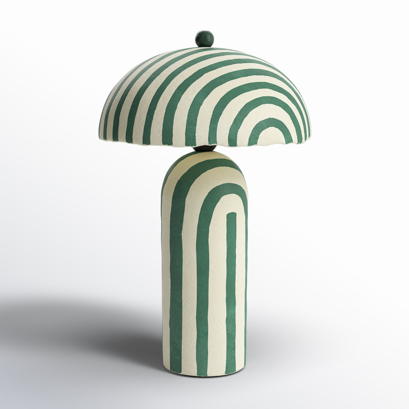 Jamia Papier Mache Table Lamp, Green/White, Green/White