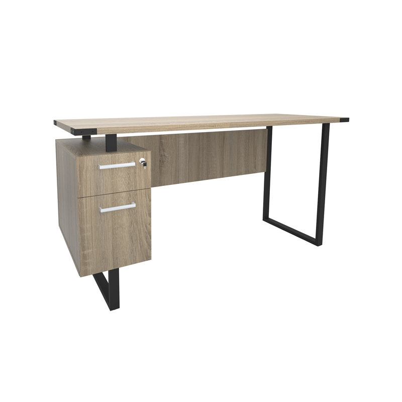Mirella SOHO Desk With Built-In Pedestal, Brown, Left Hand Return