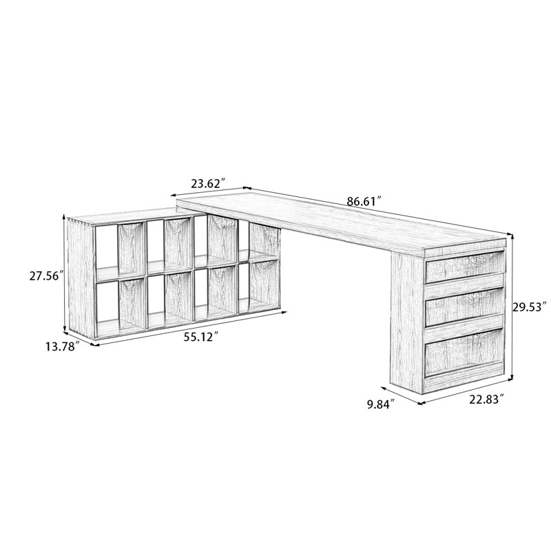 Bureau rectangulaire en bois massif brun noisette, H 29,53 po x l 86,61 po x P 55,12 po