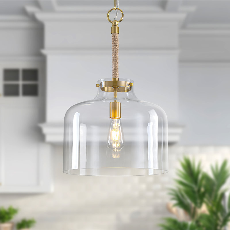 Luminaire suspendu en verre transparent 1 lumière avec corde Barbour, Doré