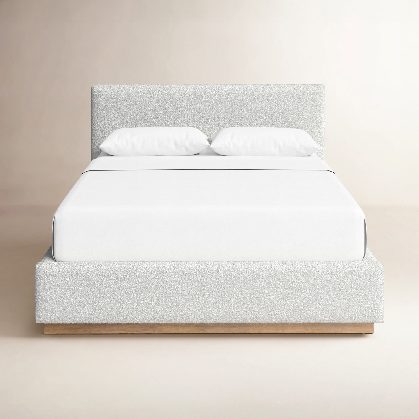 Drago Upholstered Platform Bed, Cream Boucle, Queen