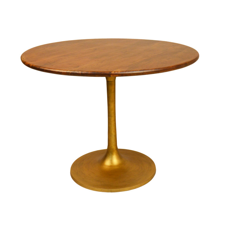 Elegant Brown 40-Inch Round Dining Table with Compact Pedestal Base, Antique Gold, 40" W x 40" L