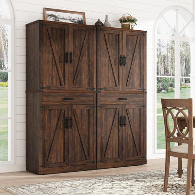 72" Farmhouse Kitchen Pantry Cabinet Set of 2,8 Barn Doors, Storage Cabinet For Kitchen, Dining Room, Living Room