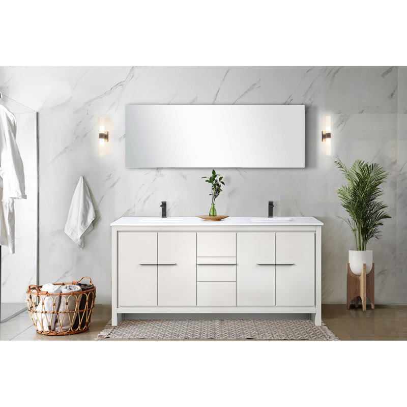 72 po Meuble-lavabo blanc avec robinet à quartz et métal - fermeture en douceur, grande surface de tablette, robinet, généreux