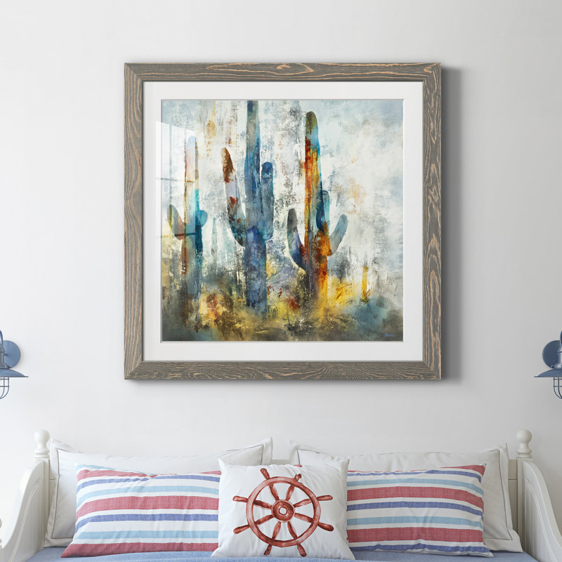 Forêt de Saguaro - Reproduction d'art sur papier encadrée, H 27,5 po x l 27,5 po x P 1,5 po, Papier gris