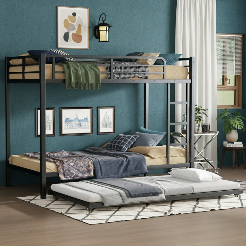 Twin XL Over Twin XL Metal Bunk Bed With Twin Trundle - Heavy Duty Noise-Free Frame - Black, Twin XL over Twin XL