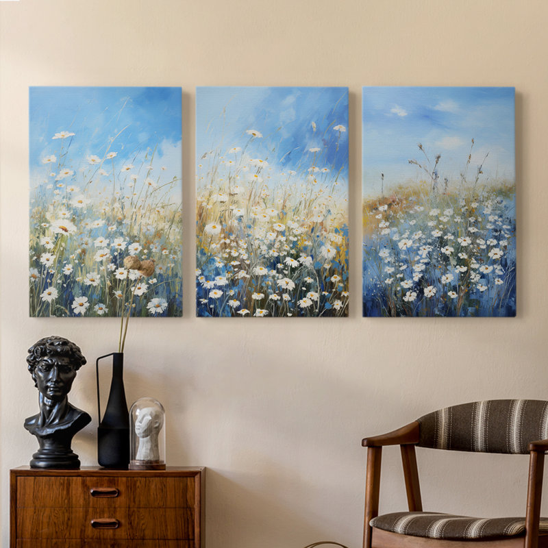 Étude florale série IV - Ensemble de 3 toiles tendues avec châssis - Prêt à être accroché, H 12 po x l 8 po