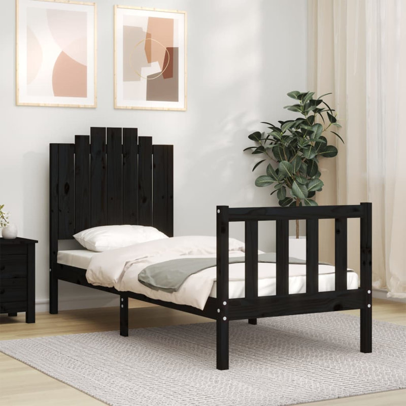 Bed Frame with Headboard, Black, Small Single (2'6)